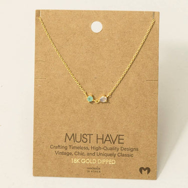 Gold Dipped Circle And Teardrop Cz Pendant Necklace - Green - Necklace