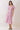 Model wearing a Pink Tropical Print Puff Sleeve Midi Dress with a V-neckline and puff sleeves.