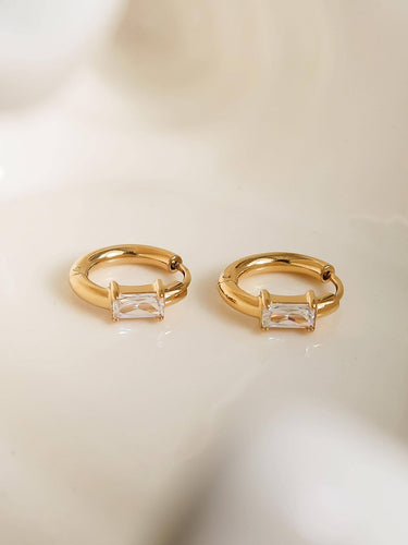 Adhara 18K Gold Non-Tarnish CZ Huggie Earrings