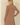 Shop Wall long sleeve open front cardigan in brown, worn by a blonde model, back view showing soft knit texture