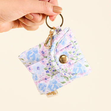 Puffy Earbud Case Keychain-Secret Garden Blue