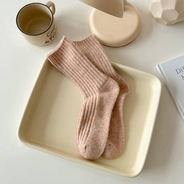 Solid Color Striped Thick Plush Wool Crew Socks β Beige
