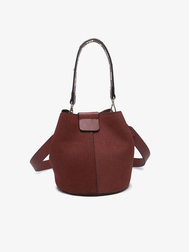 Farrah Suede Bucket Bag w Top Handle & Inner Bag M2528SDE - Wine - Bucket Bag