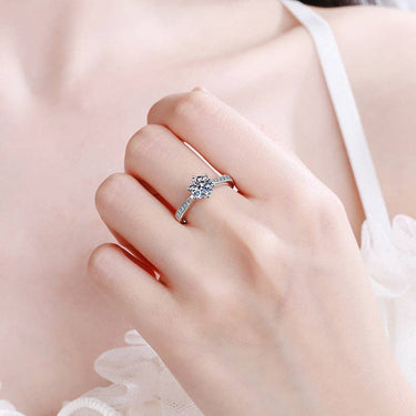 Six-Prong Moissanite Engagement Ring in 925 Sterling Silver