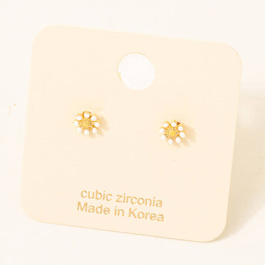 Enamel Flower Cubic Zirconia Stud Earrings