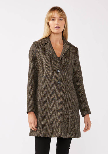 Chevron Coat with Side Pockets - S / Brown/Black - Coat