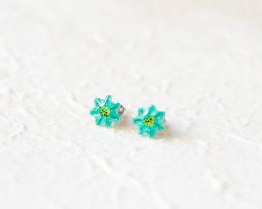 Tiny Aqua Flower Stud Earrings