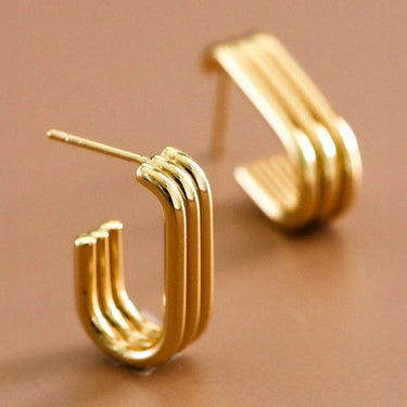 18K Gold Plated Waterproof Stainless Steel Hoop Earrings 7376 displayed as a pair on a neutral background
