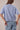 Back view of model wearing blue short sleeve sweater cardigan