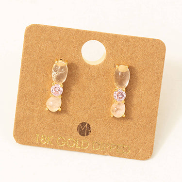 Gold Dipped Triple Stud Bar Stud Earrings