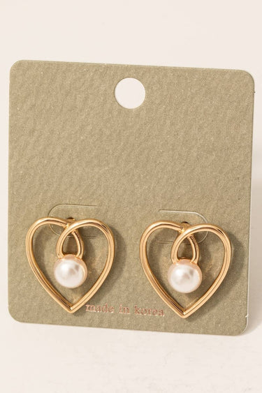 Pearl Stud Wire Heart Stud Earrings - G - Studs