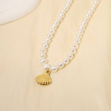 Synthetic Pearl Necklace With Shell Pendant
