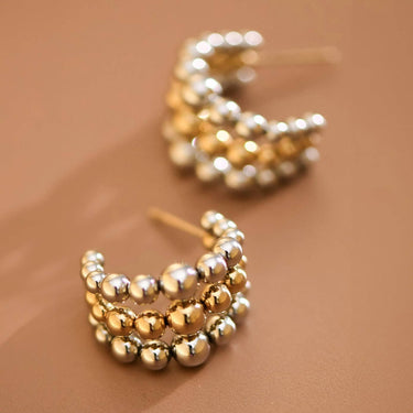 18K Gold Plated Waterproof Stainless Steel Hoop Earrings 7850 displayed as a pair on a neutral background