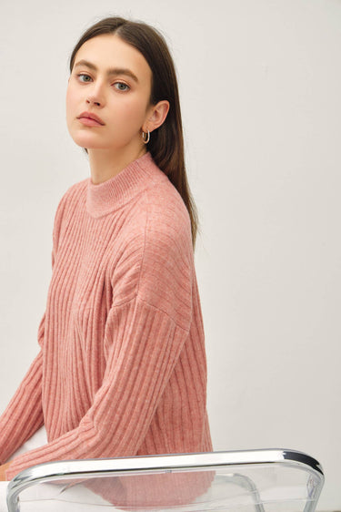 ULTRA SOFT CHUNKY RIBBED MOCK NECK SWEATER - Winter Coral / SM - Sweater Top