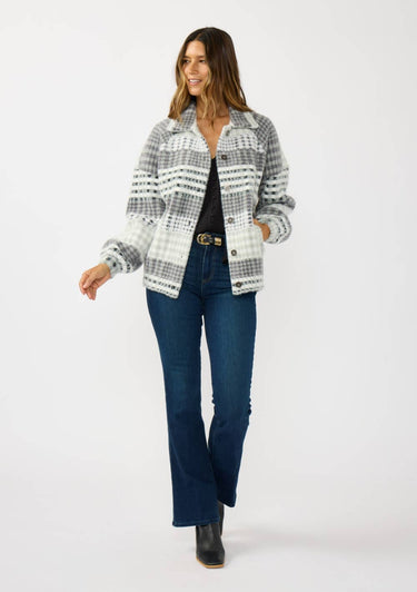 Plaid Bomber Coatigan - GREY/CREAM / L - Coatigan