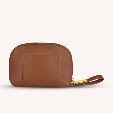 vegan wristlet makeup bag brown wrist strap
