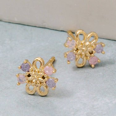 Gold Dipped Mini Cz Flower Stud Earrings - G - Studs