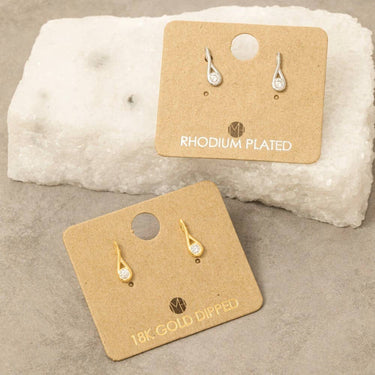 Gold Dipped Cz Stud Teardrop Earrings - G - Studs