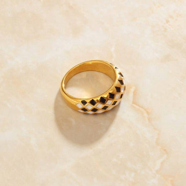 Clemence - Black and White Checkboard Dome Ring