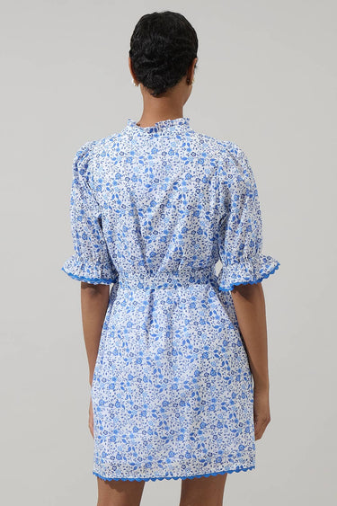 Back view of model wearing Maisie Floral Miana Button Up Mini Dress