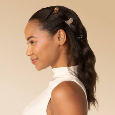 Recycled Plastic Mini Arched Clips styled in ponytail