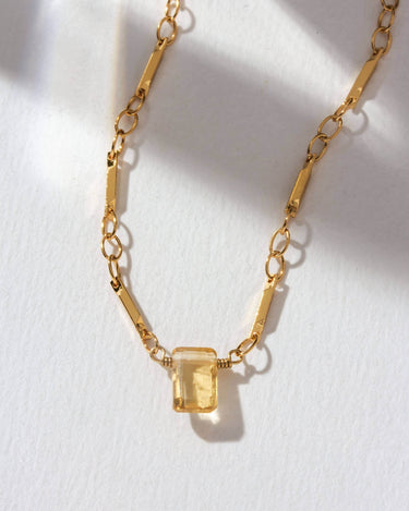 Prism Gems Birthstone Necklace - November featuring a sleek citrine gemstone on a geometric link chain.