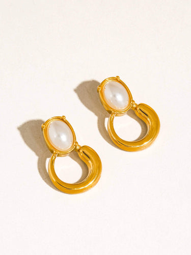Anémone 18K Gold Non-Tarnish Pearl Drop Earrings on a white background