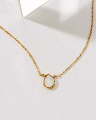 Gold Delicate Gemstone Necklace- Moonstone featuring a unique moonstone pendant on a 16" gold chain.