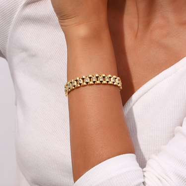Ahern - Gold Watch Chain Crystal Bracelet