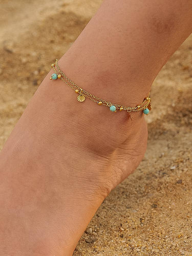 Zinnia 18K gold non-tarnish beaded shell anklets