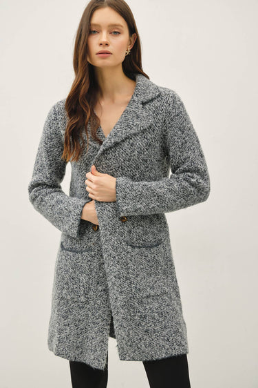 BOUCLE KNIT COATIGAN WITH DOUBLE BUTTON CLOSURE - Sweater Coat