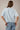 Back view of model wearing light blue short sleeve sweater cardigan