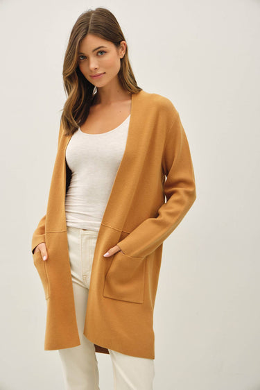 OPEN FRONT CLASSIC KNIT COAT - SM / D.MUSTARD - Cardigan