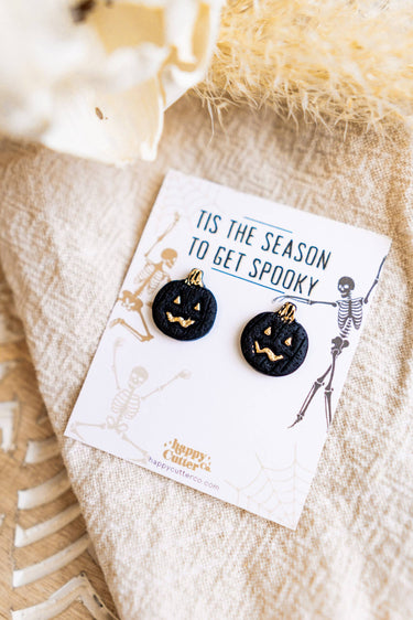 Cute Halloween Studs | Black Jack O'lantern Clay Fall Studs