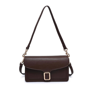 Coco Crossbody Espresso handbag front view with adjustable shoulder strap.