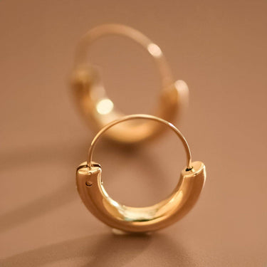 18K Gold Plated Waterproof Stainless Steel Hoop Earrings 7770 displayed as a pair on a brown background