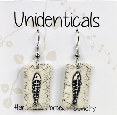 Earrings, Fish bones, raised image,sea,beach, USA, handmade