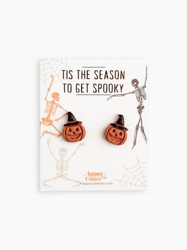 Halloween Studs – Witch Orange Jack-o-Lantern Earrings