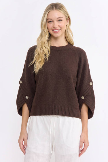 BUTTON SLEEVE KNIT PULLOVER