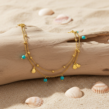 18K gold non-tarnish beaded shell anklets