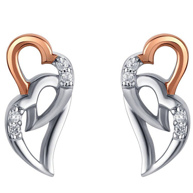 Two-Tone Sterling Silver Interlocking Hearts Earrings