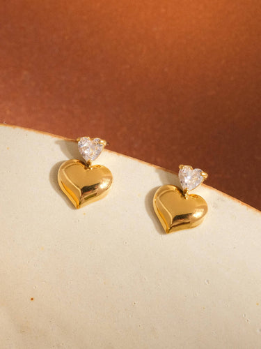 Elspeth 18K non-tarnish CZ heart earrings