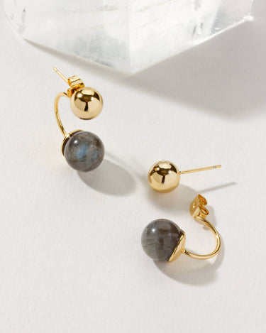 Green Light Front Back Post Labradorite Earring with 14Kt gold-plated brass setting and genuine labradorite stones.