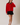 Full-length view of model wearing red Round Rolled Hemline Detail Thin Sweater Cardigan