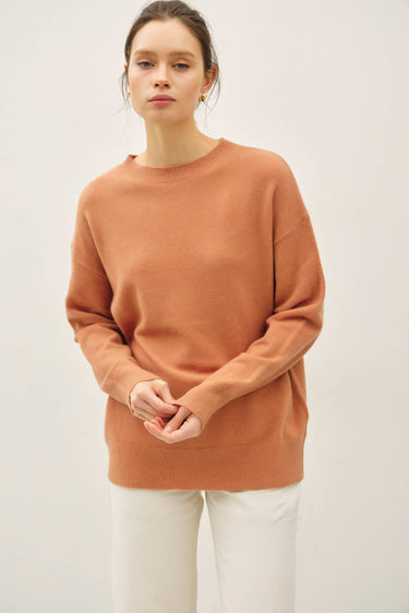Wool Blend Ultra Soft Crewneck Classic Sweater in orange front view