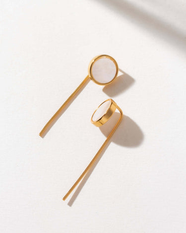 Lagoon Luster Mother Of Pearl Post Threader Earrings featuring gold-plated brass and elegant mother of pearl design.