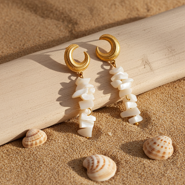 18K gold non-tarnish moon and shell earrings