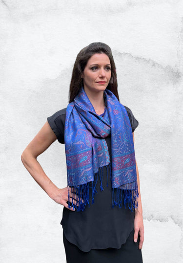 Royal Blue Jamawar Pashmina