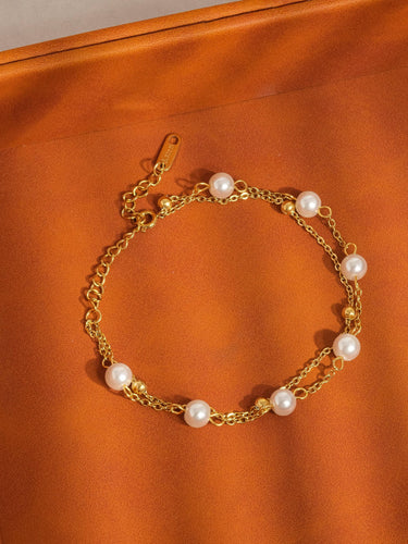 18K non-tarnish pearl bracelet layered design
