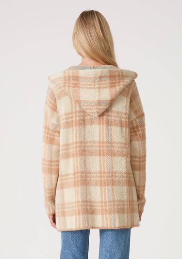 Fuzzy Plaid Long Sleeve Hooded Cardigan